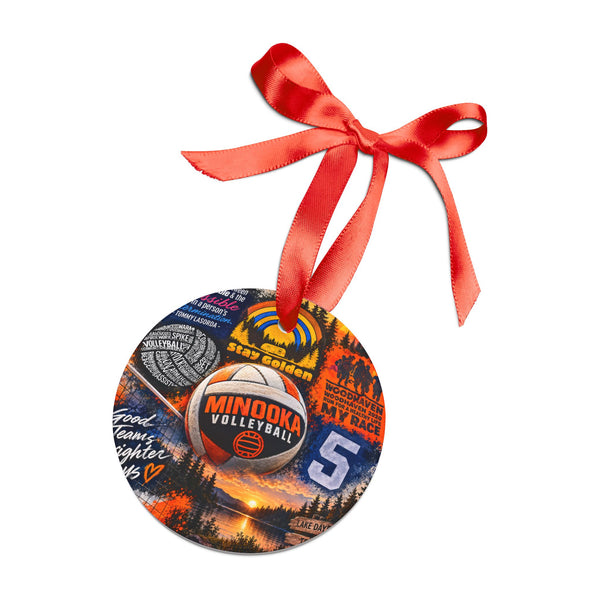 Minooka Volleyball Team Acrylic Christmas Ornament with Ribbon