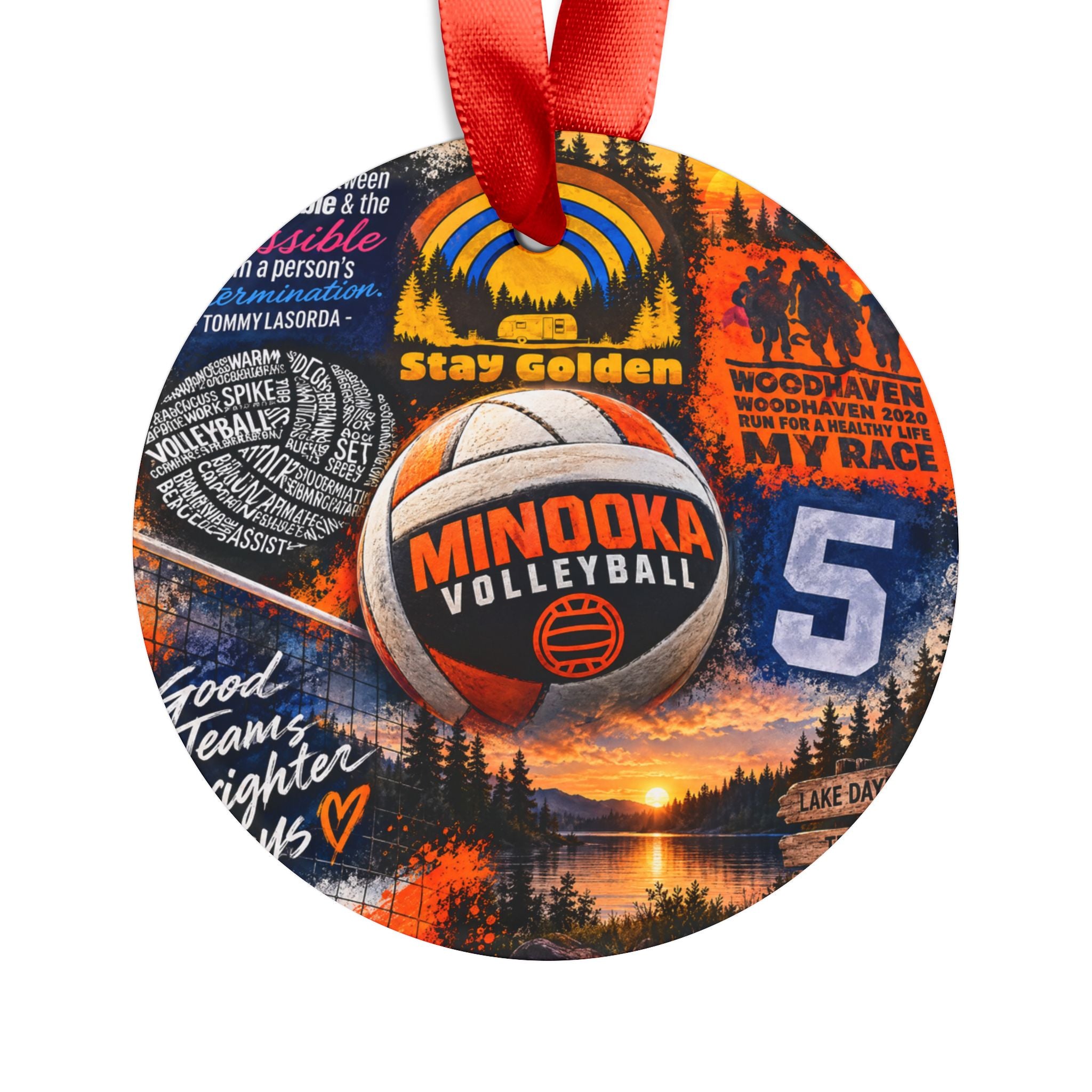 Minooka Volleyball Team Acrylic Christmas Ornament with Ribbon