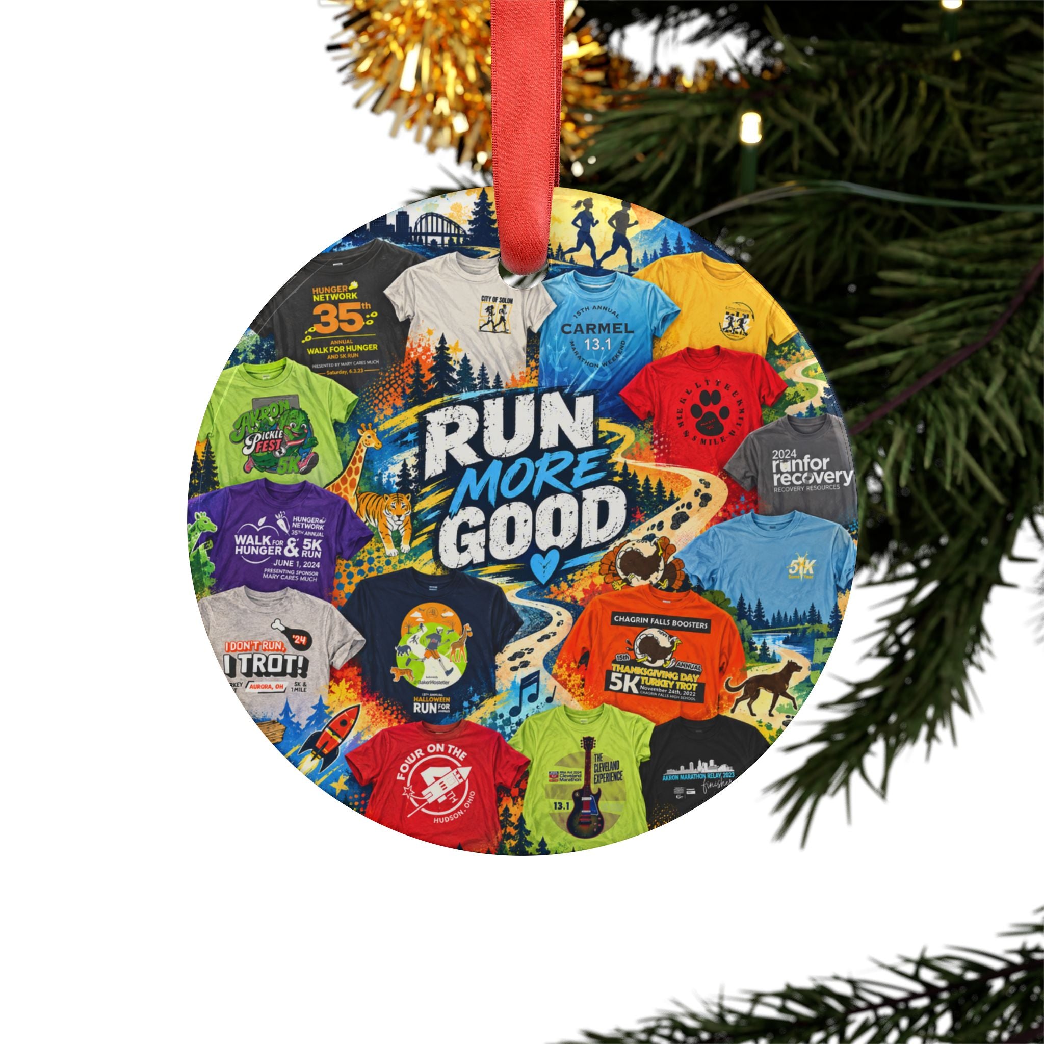 Run More Good Running Collage Acrylic Ornament