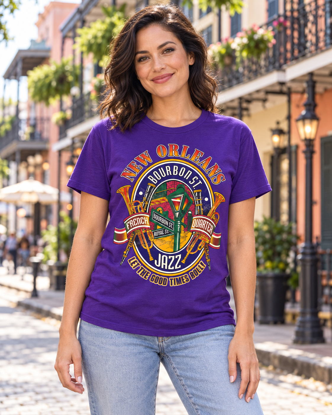 New Orleans Bourbon Street Jazz Tee — Purple