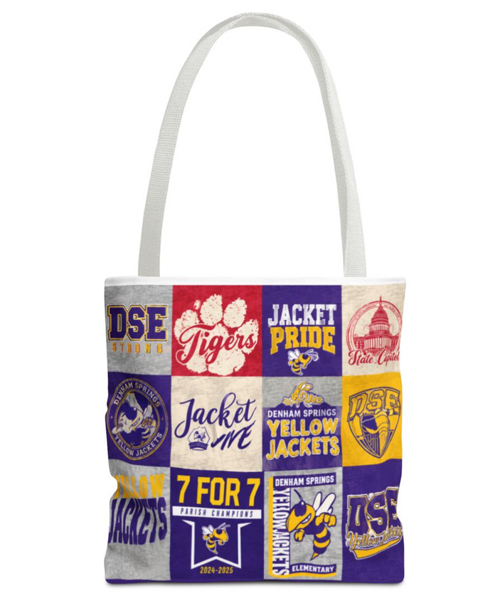 Custom printed tote bag with replica of tshirt quilt squares from your shirts